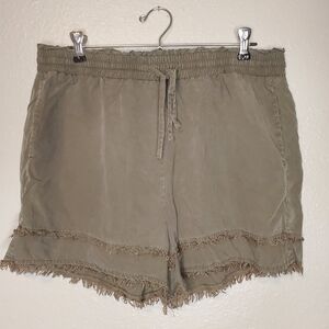 Thread & Supply High-Waist Fringe Hem Shorts in Olive Green